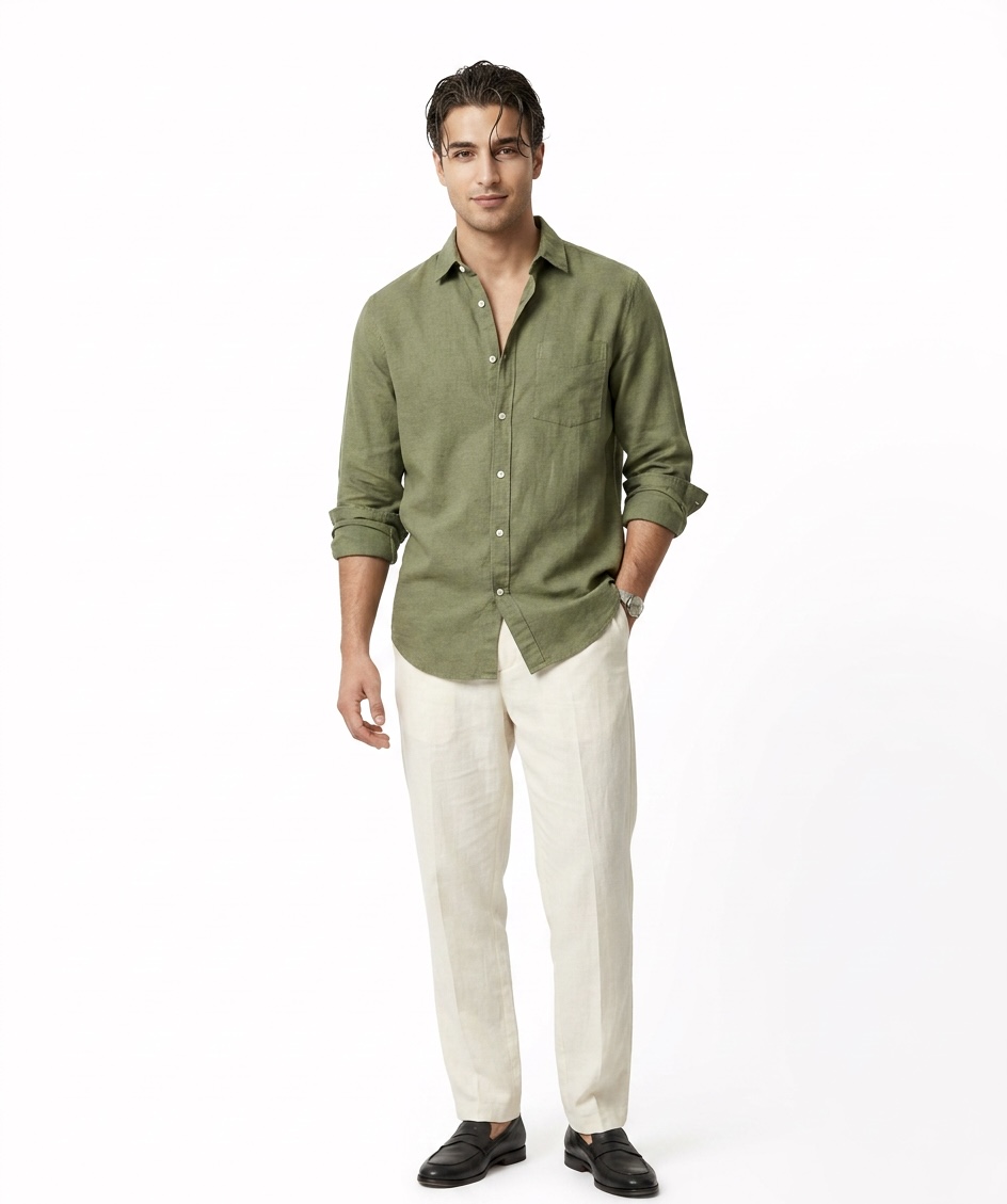 پیراهن لینن نخی H&M سبز 🇸🇪