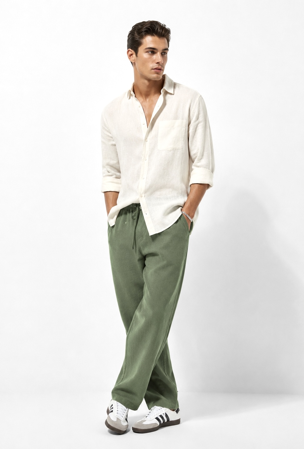 شلوار لینن نیم بگ برند H&M سوئدی 🇸🇪 سبز