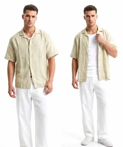 پیراهن لینن یقه انگلیسی PULL&BEAR 🇪🇸