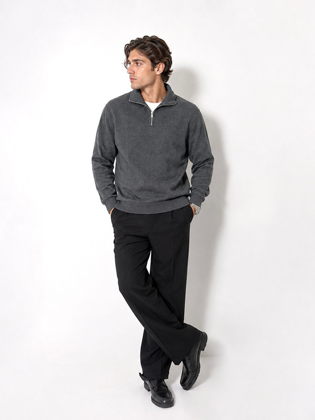 نیم زیپ ریز بافت JACK&JONES 🇩🇰 خاکستری