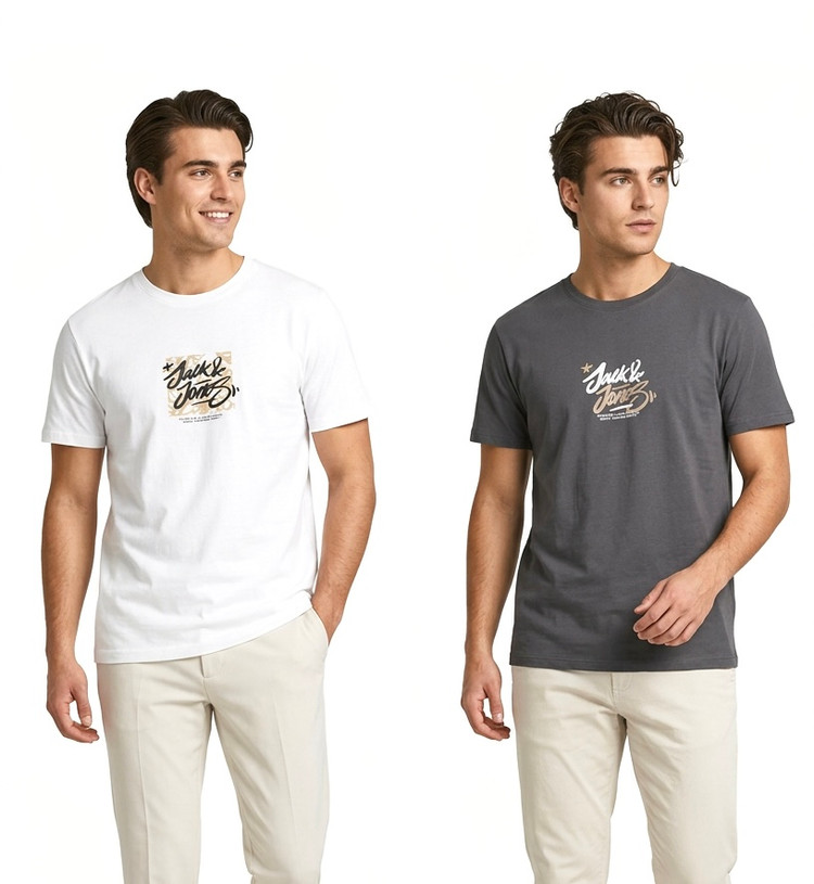 تیشرت برند JACK&JONES 🇩🇰 سفید-خاکستری