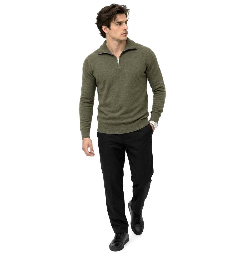 نیم زیپ ریز بافت JACK&JONES 🇩🇰 سبز زیتونی